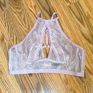 Victoria's Secret Very Sexy Sheer Lace Bralette, high neck, Pink, Large
